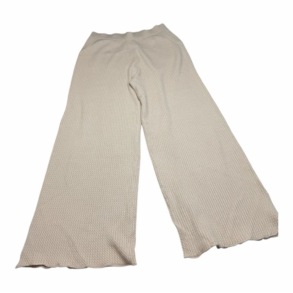 Cable knit Cream Color Wide-Leg pull on Pants - Picture 4 of 12